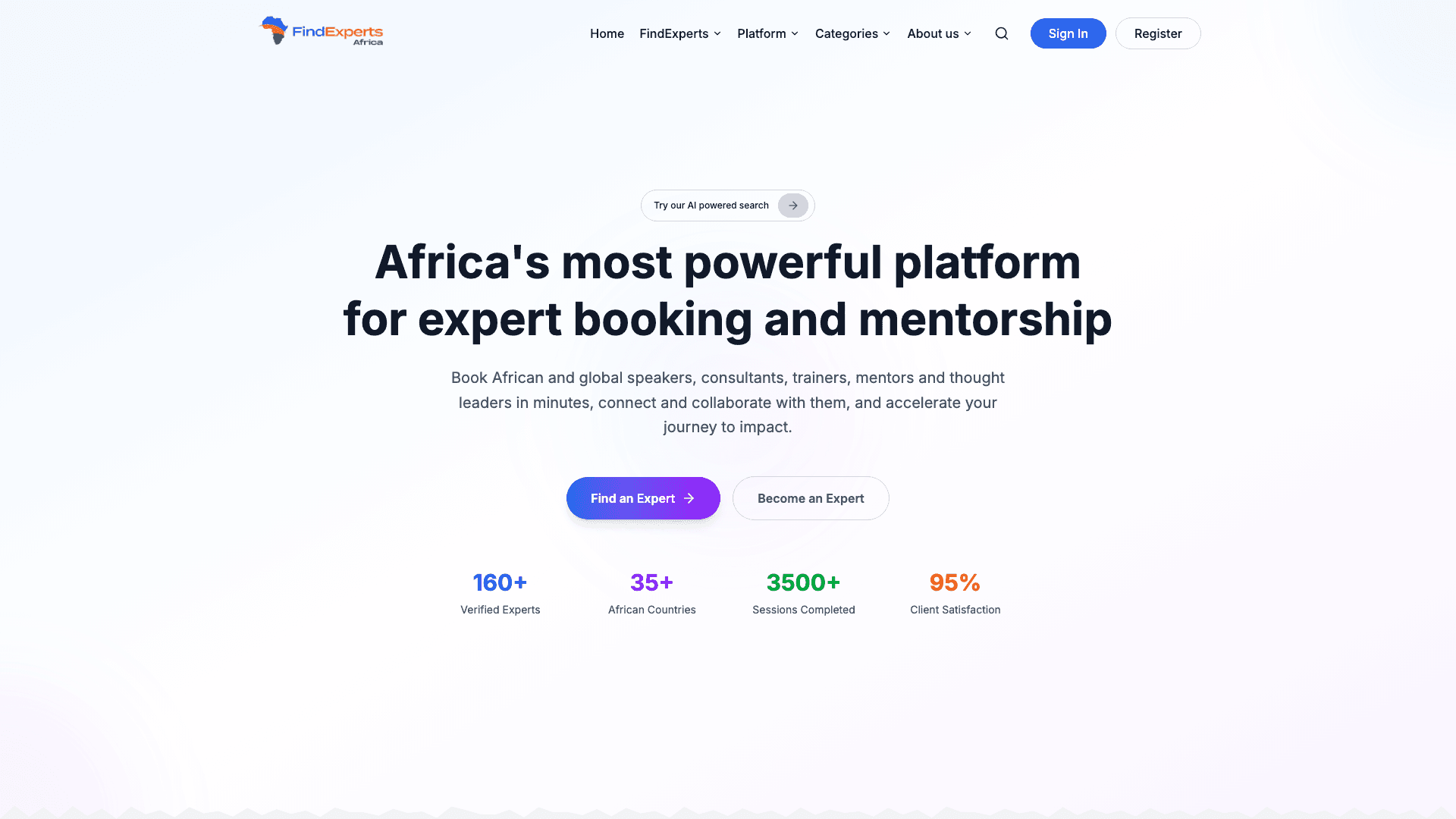 FindExperts Africa interface