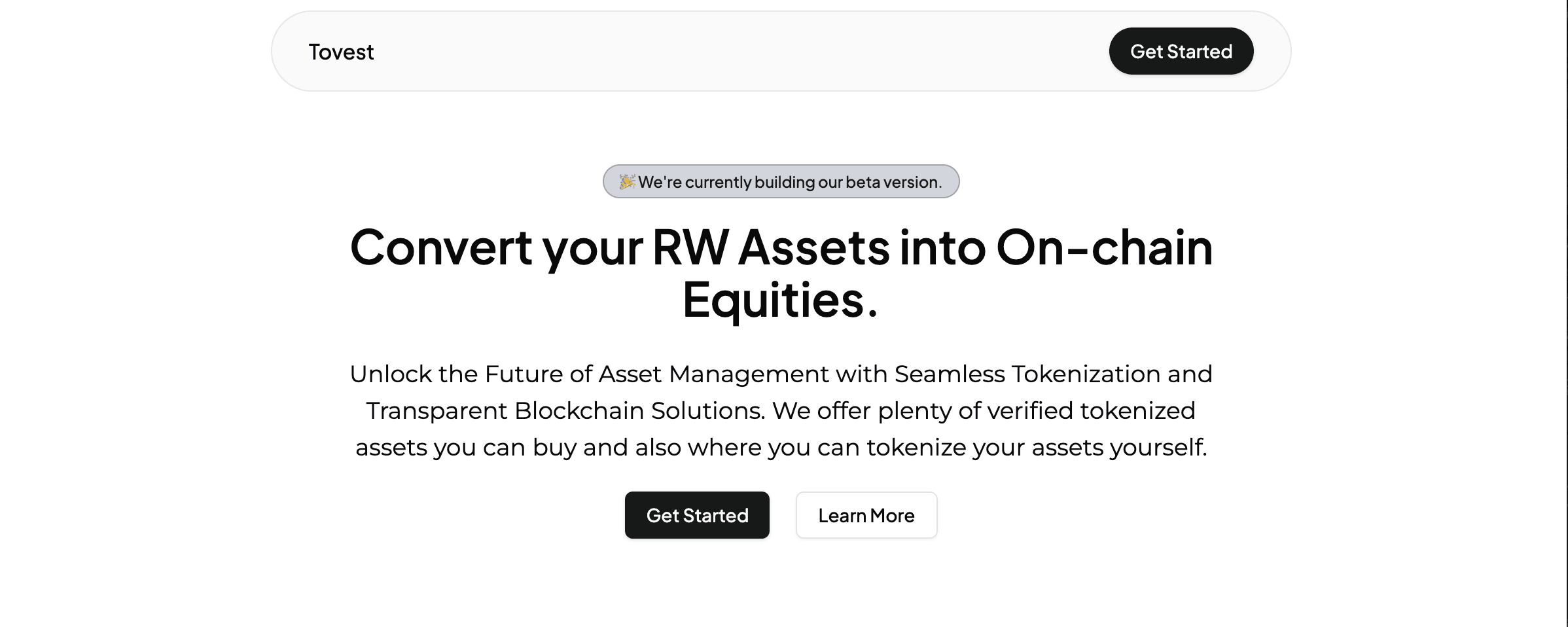 Tovest real-world asset tokenization website